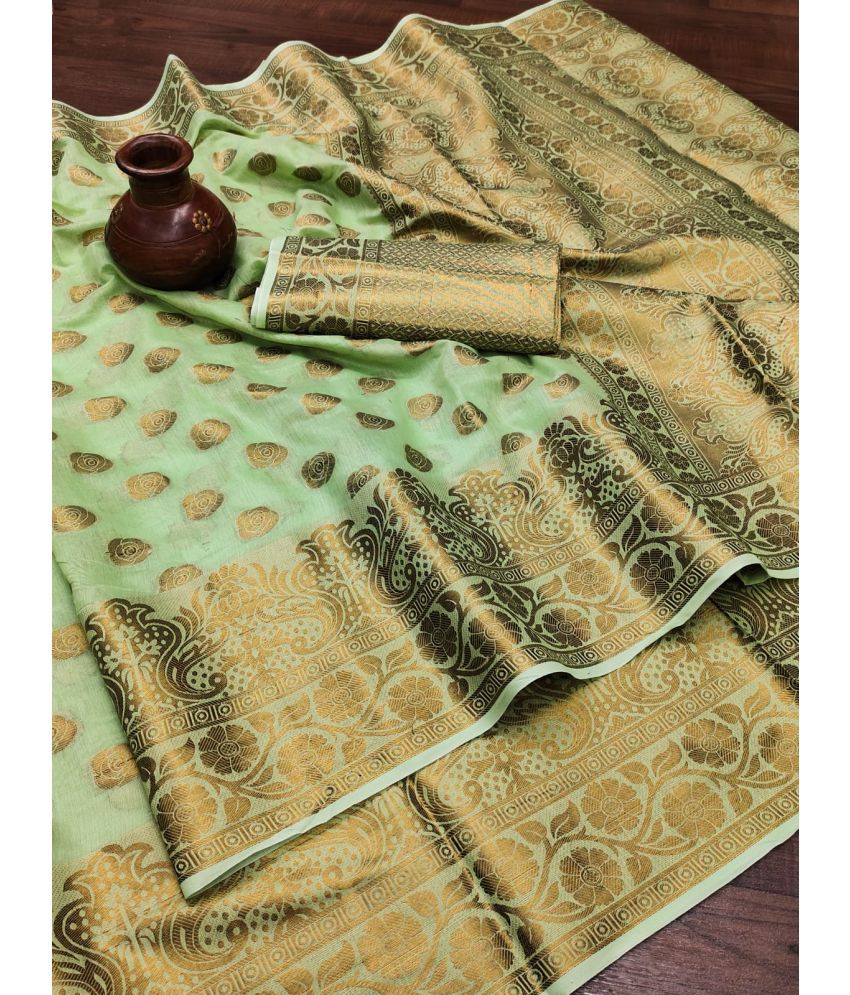     			JULEE Silk Blend Embellished Saree With Blouse Piece - Light Green ( Pack of 1 )