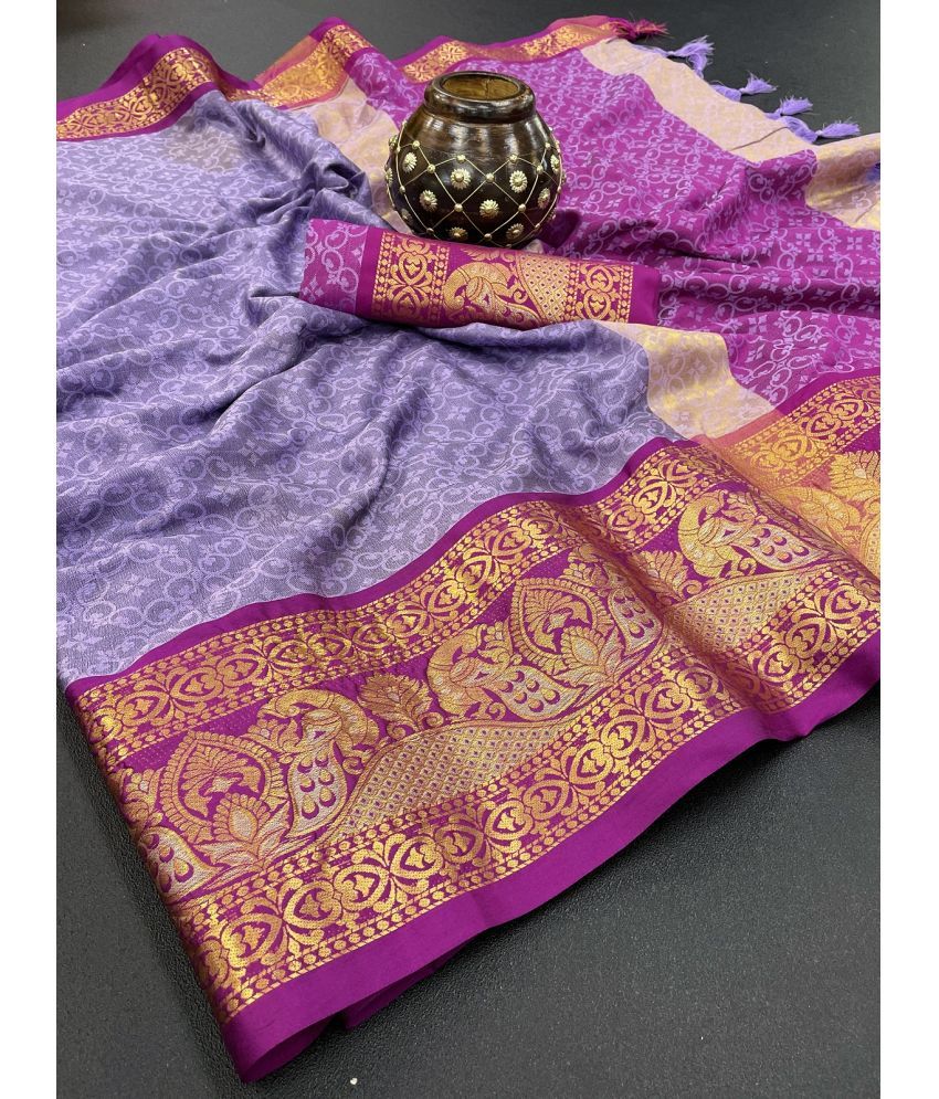     			JULEE Silk Embellished Saree With Blouse Piece - Lavender ( Pack of 1 )