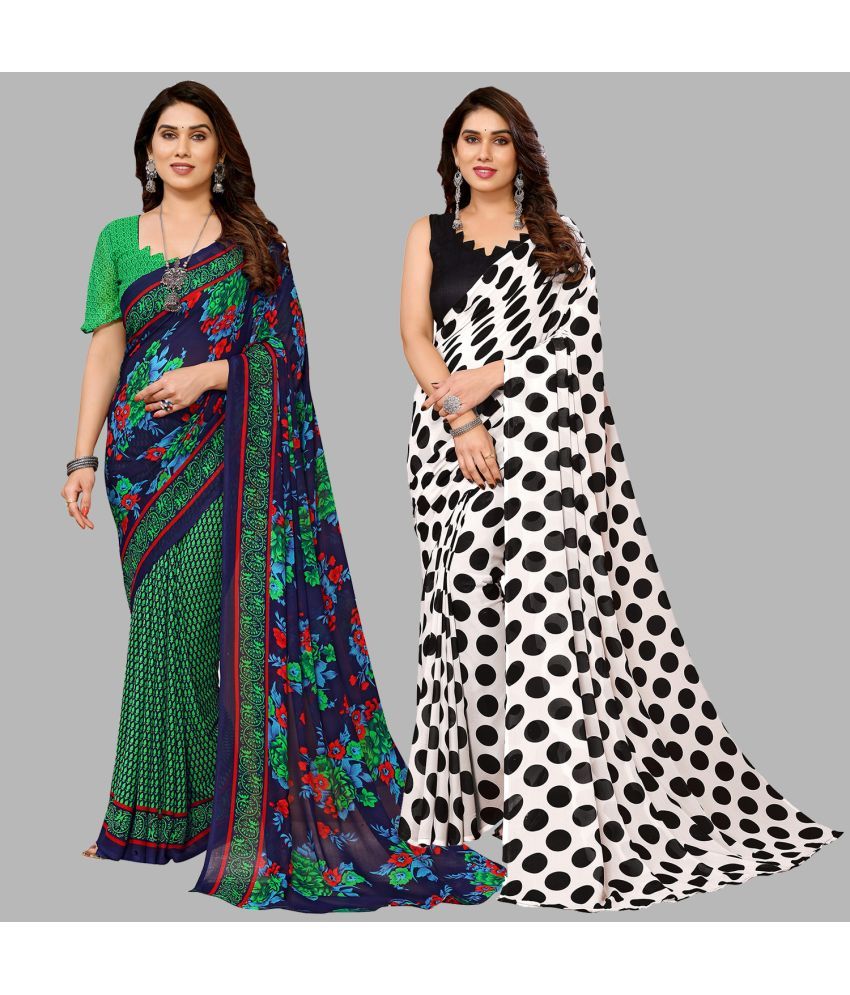     			Kashvi Sarees Georgette Printed Saree With Blouse Piece - Multicolor ( Pack of 2 )