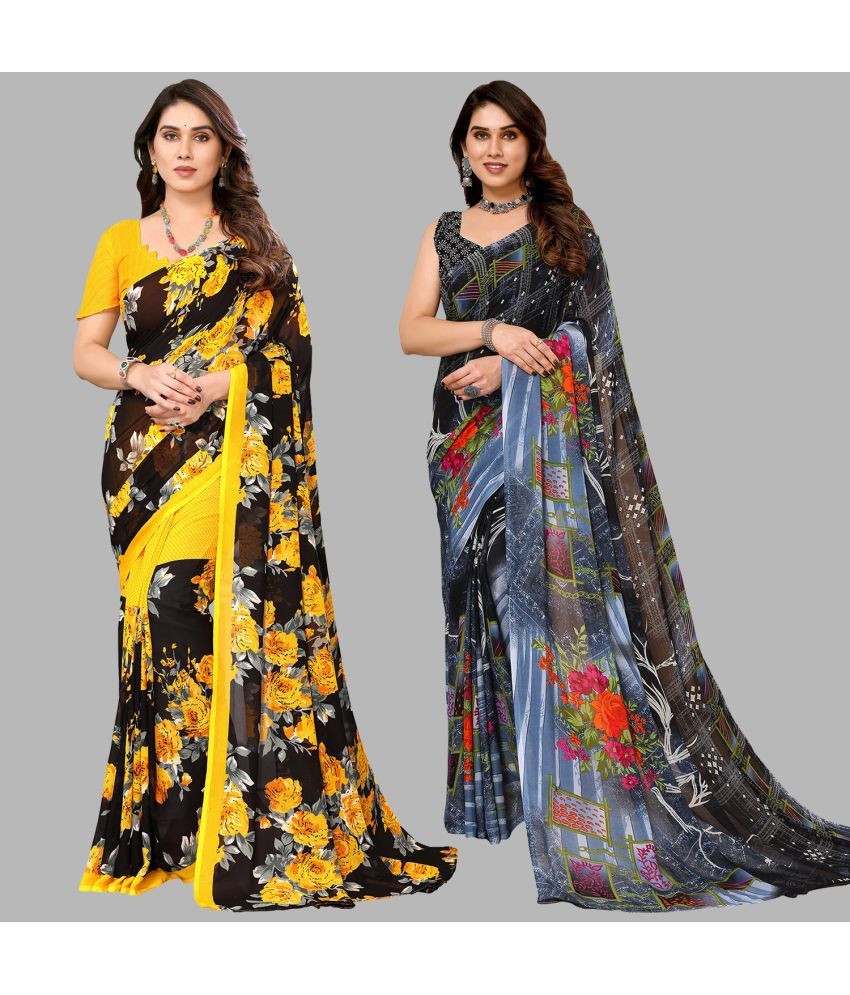     			Kashvi Sarees Georgette Printed Saree With Blouse Piece - Multicolor ( Pack of 2 )