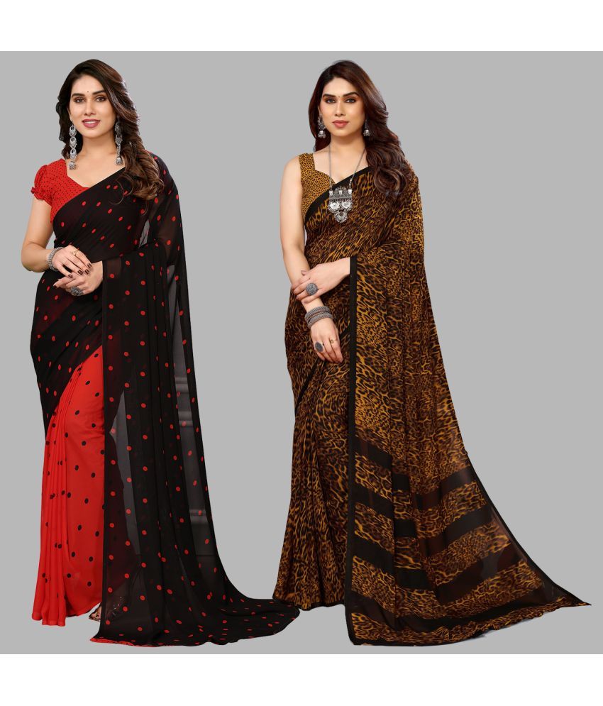     			Kashvi Sarees Georgette Printed Saree With Blouse Piece - Multicolor ( Pack of 2 )