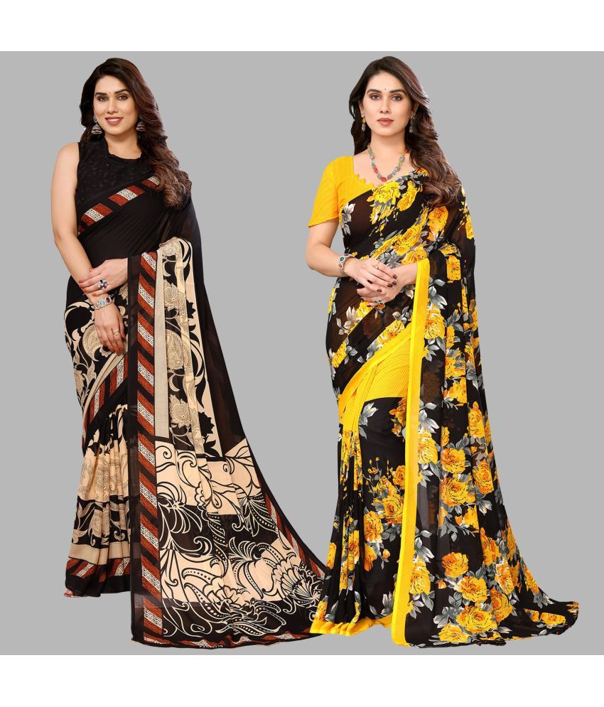     			Kashvi Sarees Georgette Printed Saree With Blouse Piece - Multicolor ( Pack of 2 )