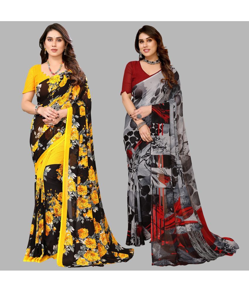     			Kashvi Sarees Georgette Printed Saree With Blouse Piece - Multicolor ( Pack of 2 )