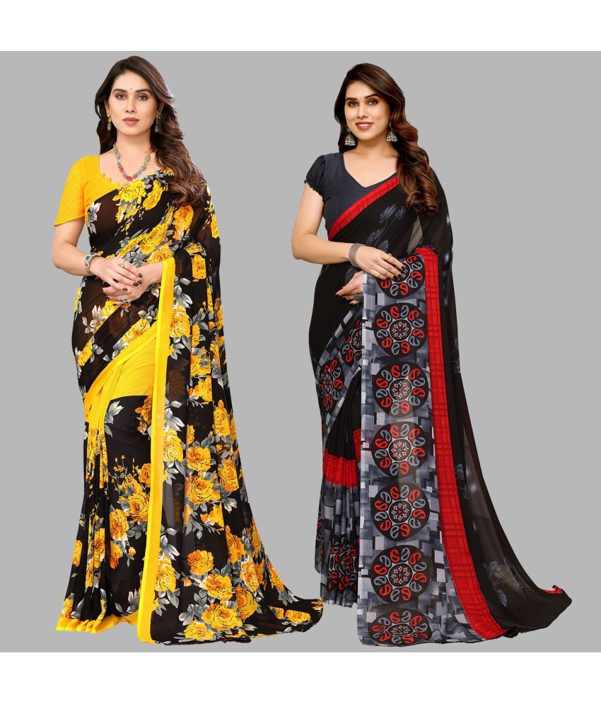     			Kashvi Sarees Georgette Printed Saree With Blouse Piece - Multicolor ( Pack of 2 )