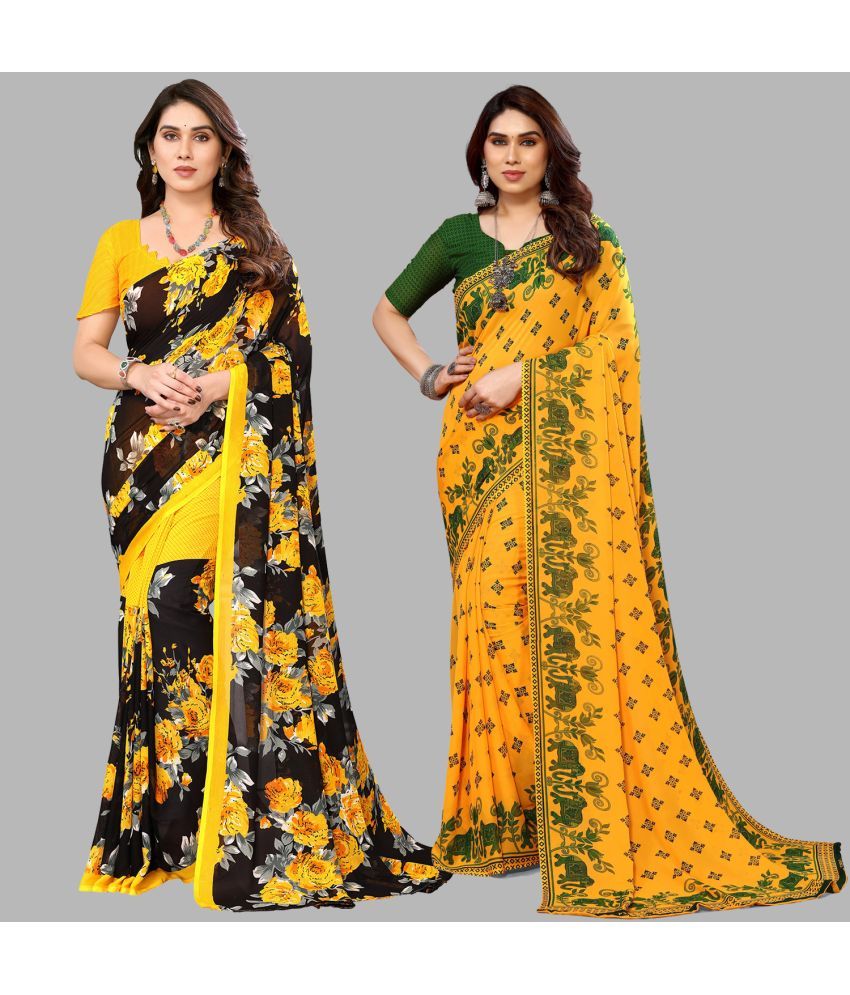     			Kashvi Sarees Georgette Printed Saree With Blouse Piece - Multicolor ( Pack of 2 )