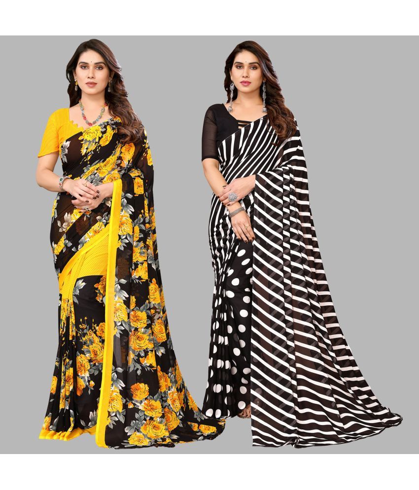     			Kashvi Sarees Georgette Printed Saree With Blouse Piece - Multicolor ( Pack of 2 )