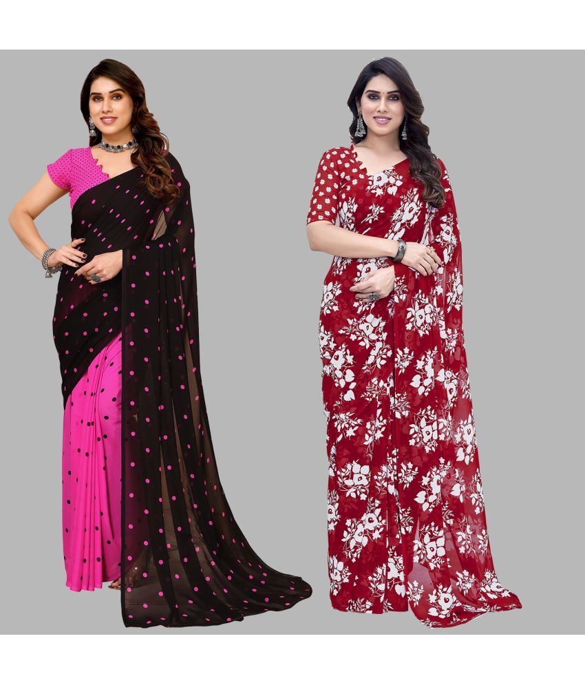     			Kashvi Sarees Georgette Printed Saree With Blouse Piece - Multicolor ( Pack of 2 )