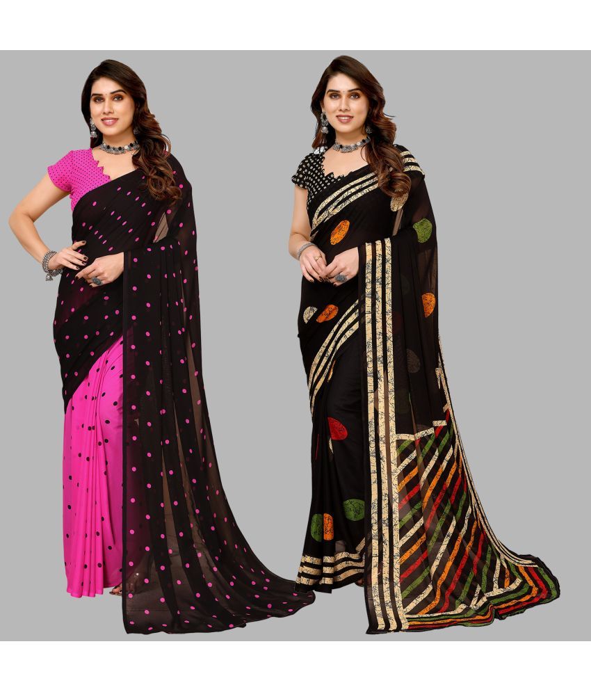     			Kashvi Sarees Georgette Printed Saree With Blouse Piece - Multicolor ( Pack of 2 )