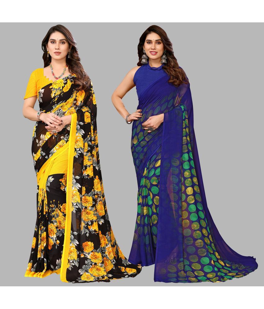     			Kashvi Sarees Georgette Printed Saree With Blouse Piece - Multicolor ( Pack of 2 )