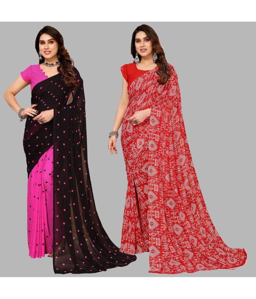     			Kashvi Sarees Georgette Printed Saree With Blouse Piece - Multicolor ( Pack of 2 )