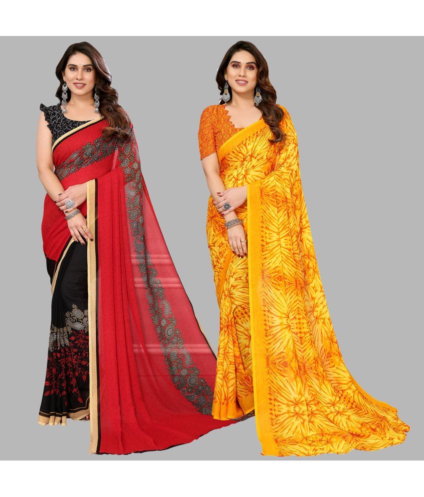     			Kashvi Sarees Georgette Printed Saree With Blouse Piece - Multicolor ( Pack of 2 )