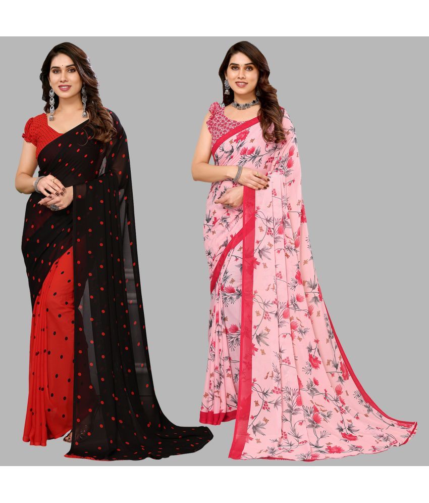     			Kashvi Sarees Georgette Printed Saree With Blouse Piece - Multicolor ( Pack of 2 )