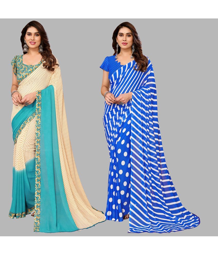     			Kashvi Sarees Georgette Printed Saree With Blouse Piece - Multicolor ( Pack of 2 )