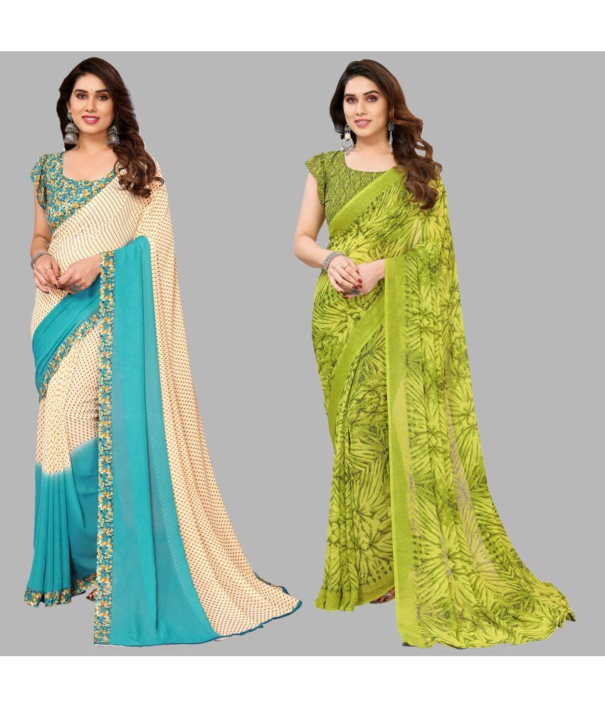     			Kashvi Sarees Georgette Printed Saree With Blouse Piece - Multicolor ( Pack of 2 )