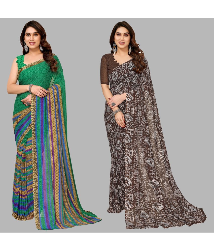     			Kashvi Sarees Georgette Printed Saree With Blouse Piece - Multicolor ( Pack of 2 )