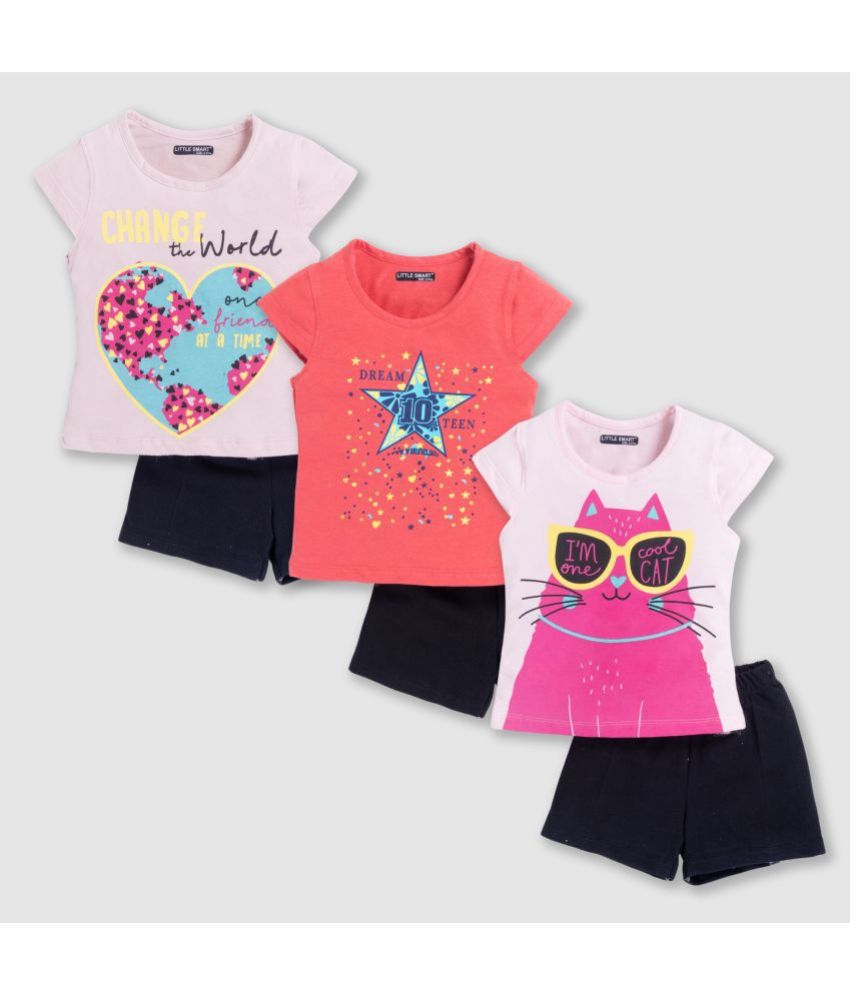     			Little Smart Multicolor Cotton Blend Girls Top With Skirt ( Pack of 3 )