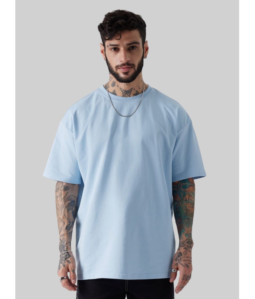     			PPTHEFASHIONHUB Cotton Blend Oversized Fit Solid Half Sleeves Men's T-Shirt - Sky Blue ( Pack of 1 )