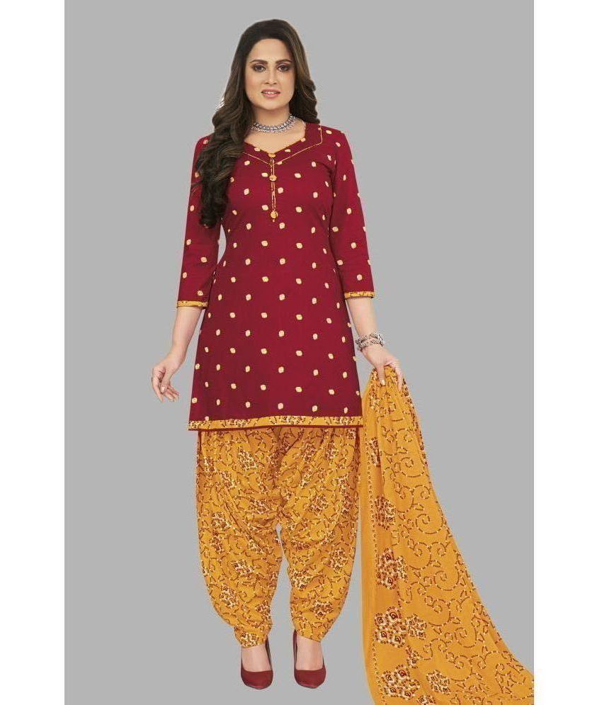     			SIMMU Cotton Printed Kurti With Patiala Women's Stitched Salwar Suit - Red ( Pack of 1 )