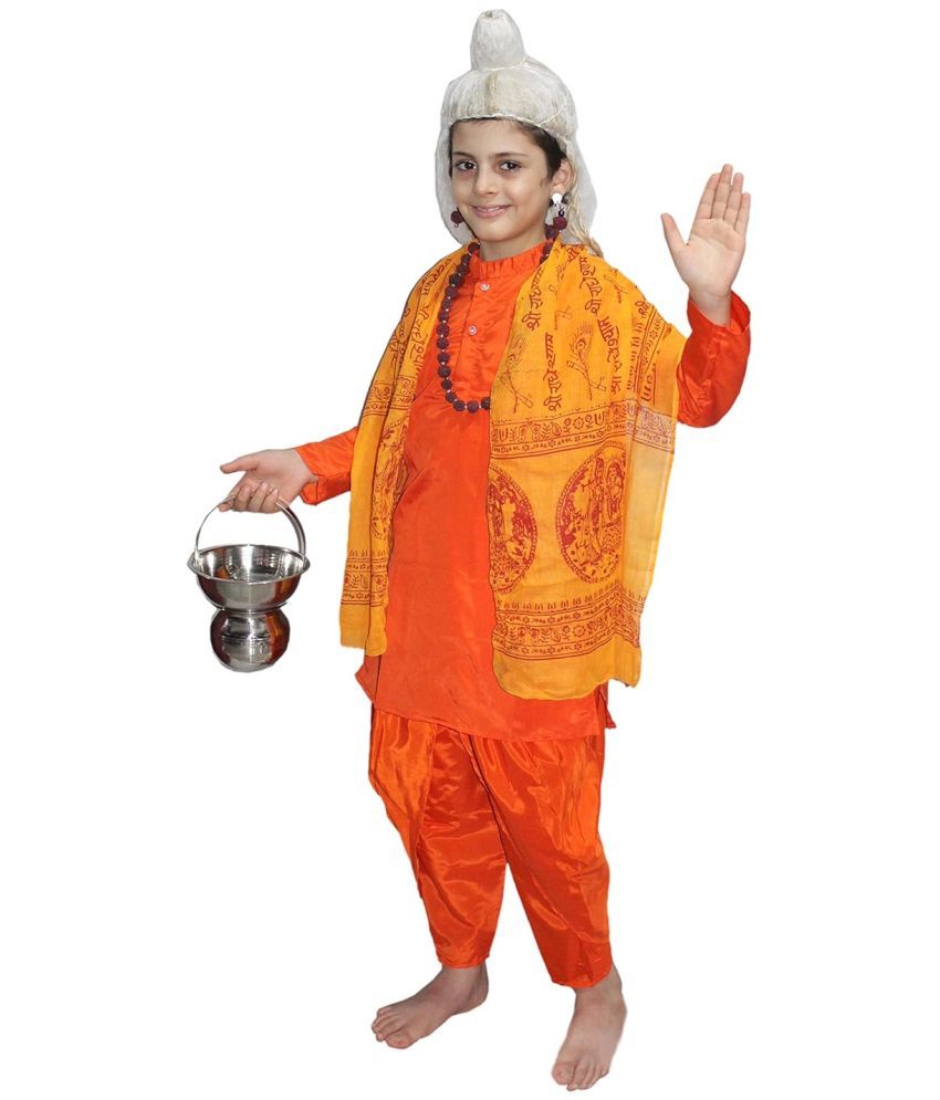     			Sadhu Costume For Boys, Indian Monk Dress With Accessories - Orange, 3-4 Yrs