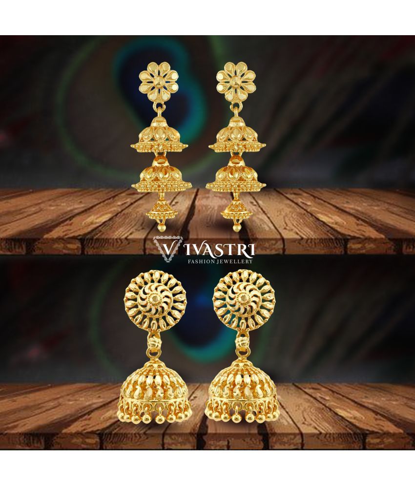     			VIVASTRI Golden Jhumki Earrings ( Pack of 2 )