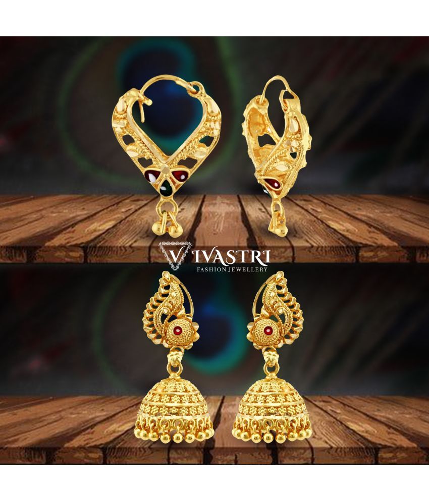     			VIVASTRI Golden Jhumki Earrings ( Pack of 2 )