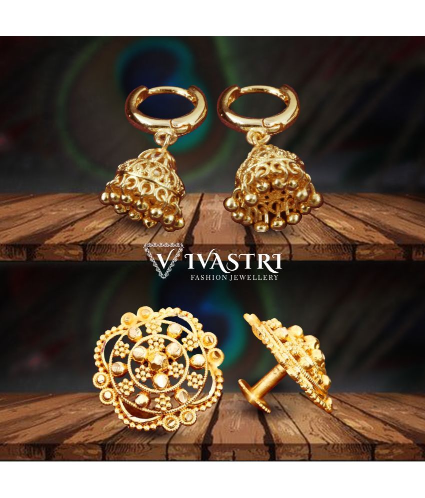     			VIVASTRI Golden Stud Earrings ( Pack of 2 )