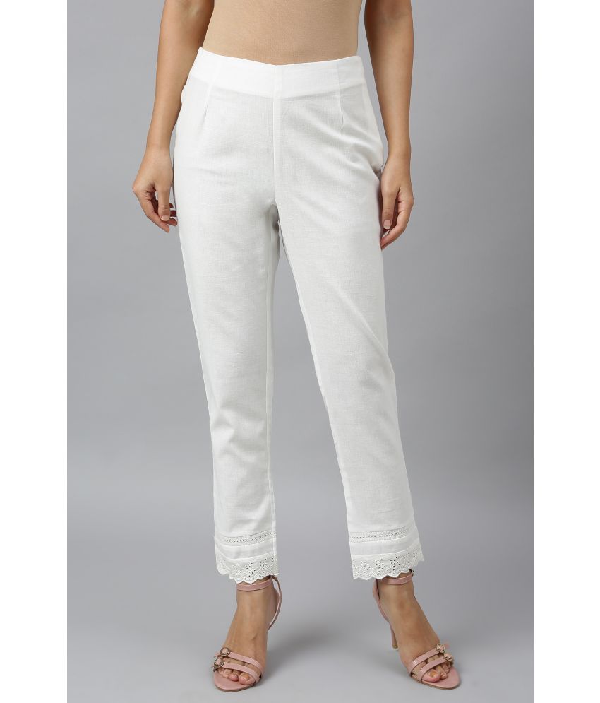     			W - White Cotton Blend Women's Straight Pant ( Pack of 1 )