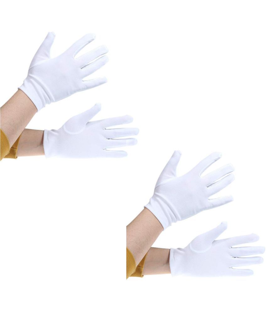     			White Hand Gloves for Kids, Reusable Washable Fabric Gloves - 1 Pair