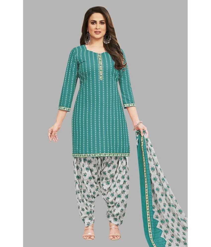     			shree jeenmata collection Unstitched Cotton Striped Dress Material - Green ( Pack of 1 )