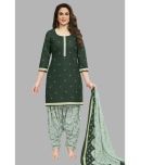 shree jeenmata collection Cotton Printed Kurti With Patiala Women's Stitched Salwar Suit - Dark Green ( Pack of 1 )