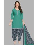 shree jeenmata collection Cotton Printed Kurti With Patiala Women's Stitched Salwar Suit - Green ( Pack of 1 )