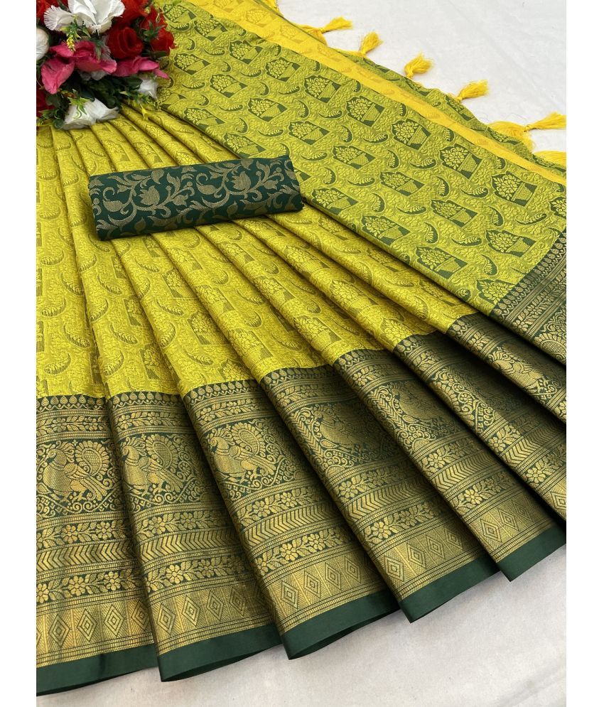     			A TO Z CART Art Silk Embellished Saree With Blouse Piece - Lime Green1 ( Pack of 1 )