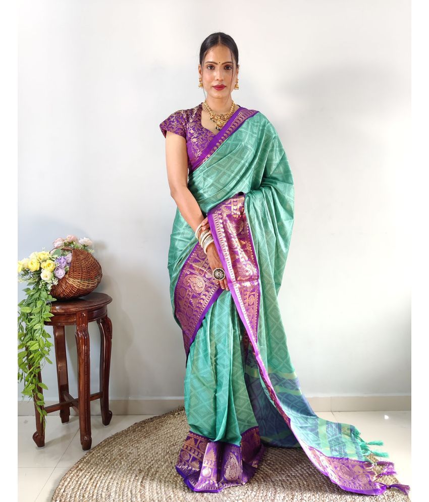     			A TO Z CART Banarasi Silk Embellished Saree With Blouse Piece - Mint Green ( Pack of 1 )