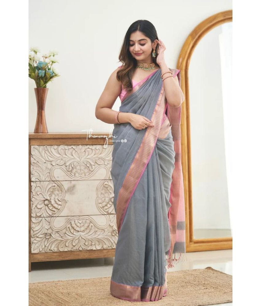     			A TO Z CART Banarasi Silk Embellished Saree With Blouse Piece - Grey ( Pack of 1 )