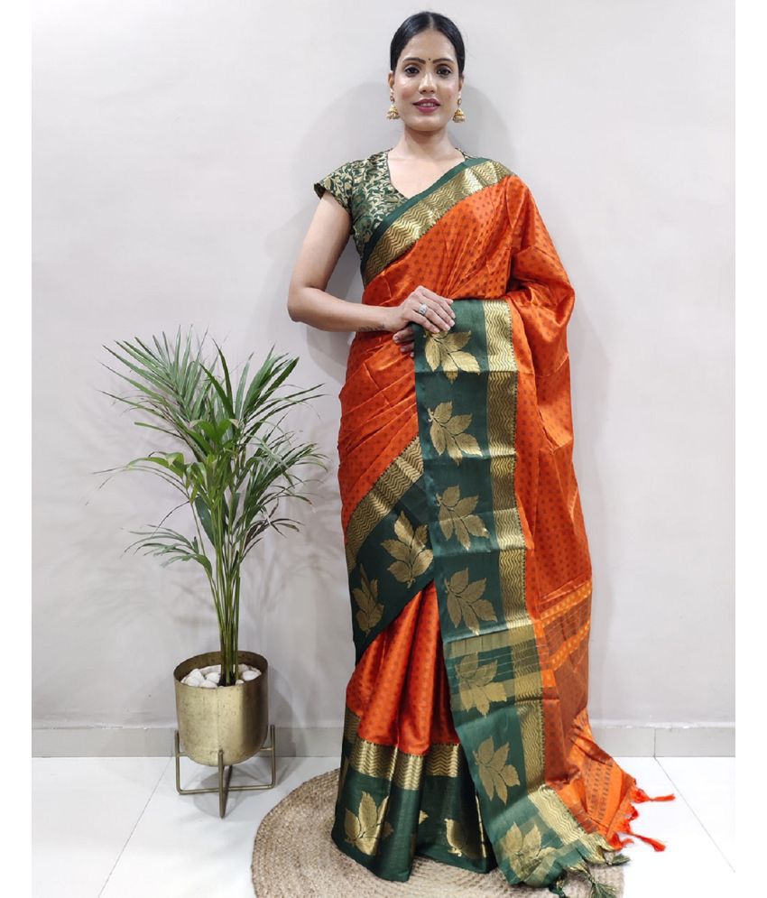     			A TO Z CART Banarasi Silk Embellished Saree With Blouse Piece - Orange ( Pack of 1 )