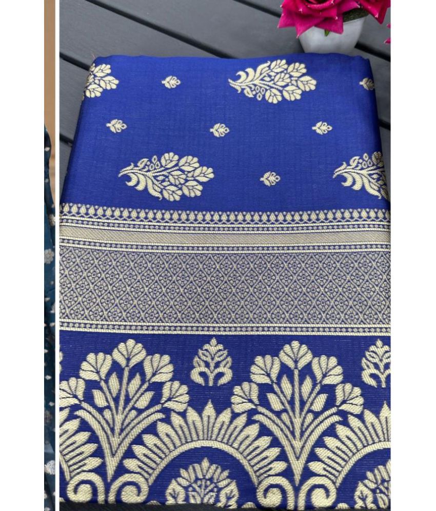     			A TO Z CART Banarasi Silk Embellished Saree With Blouse Piece - Blue ( Pack of 1 )