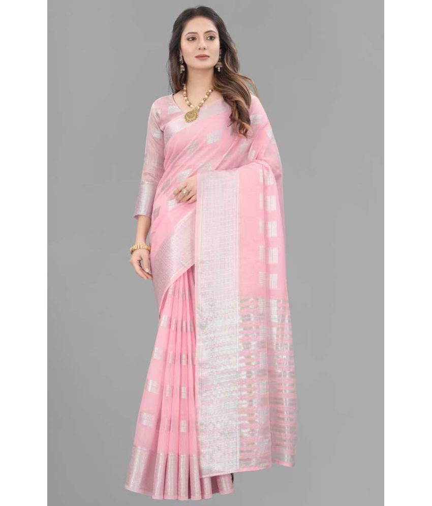     			A TO Z CART Banarasi Silk Embellished Saree With Blouse Piece - Pink ( Pack of 1 )