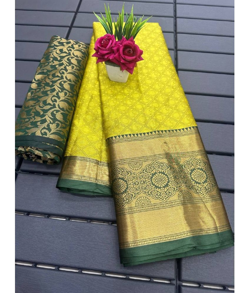     			A TO Z CART Cotton Silk Embellished Saree With Blouse Piece - Mustard ( Pack of 1 )