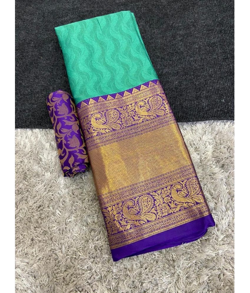     			A TO Z CART Cotton Silk Embellished Saree With Blouse Piece - Rama ( Pack of 1 )