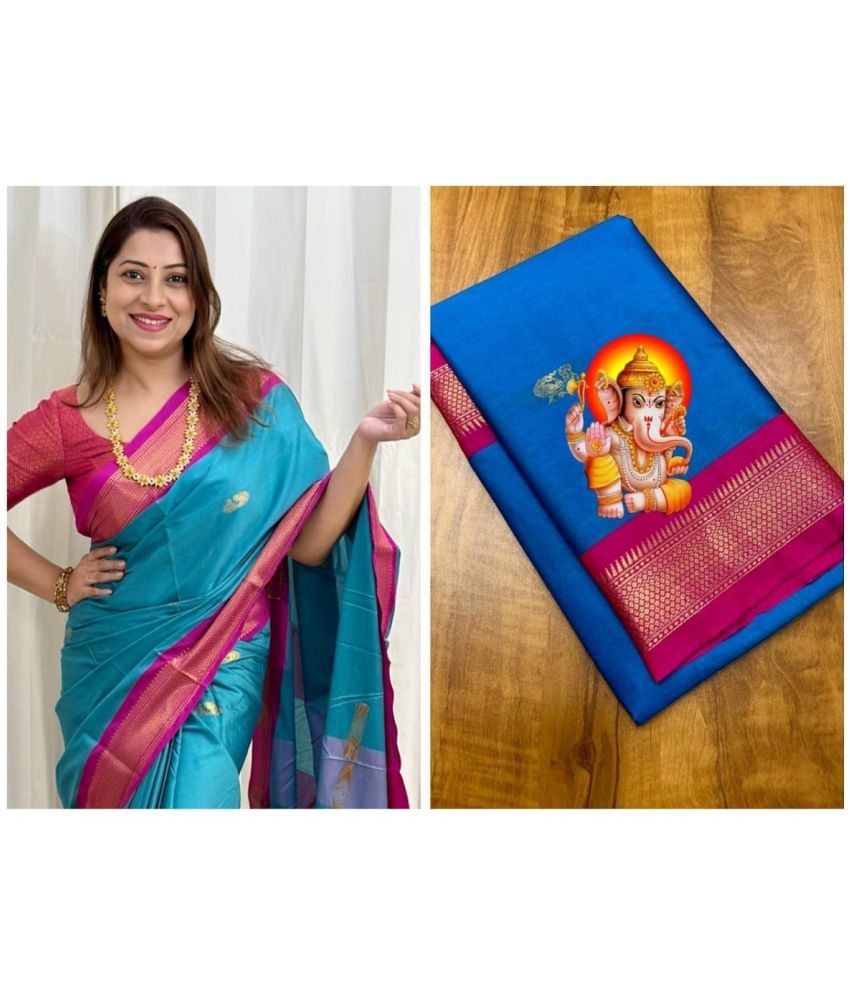     			A TO Z CART Cotton Silk Embellished Saree With Blouse Piece - SkyBlue ( Pack of 1 )