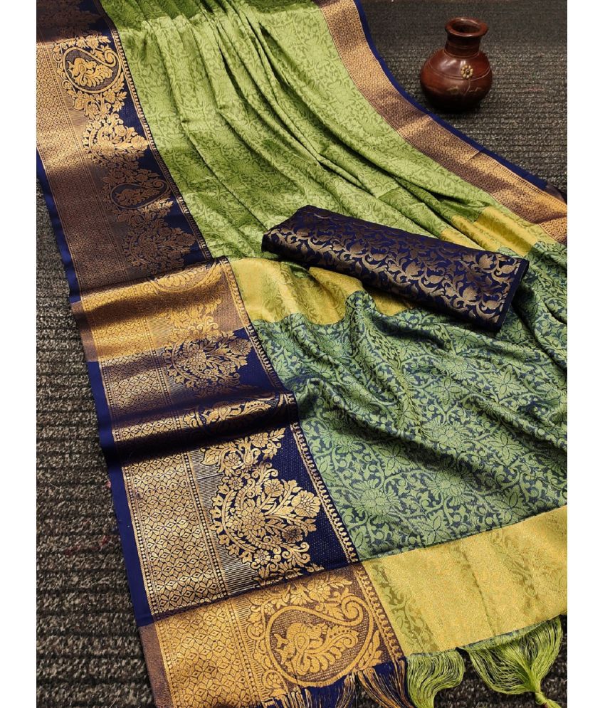     			A TO Z CART Cotton Silk Embellished Saree With Blouse Piece - Light Green ( Pack of 1 )