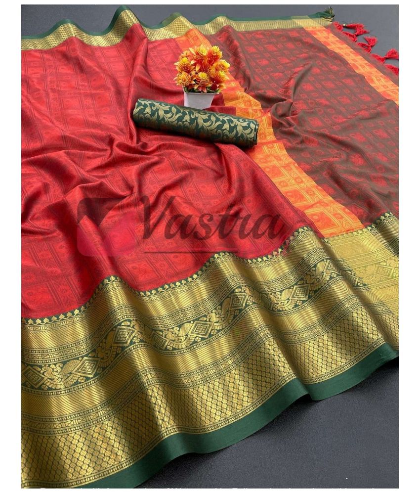     			A TO Z CART Cotton Silk Embellished Saree With Blouse Piece - Red ( Pack of 1 )