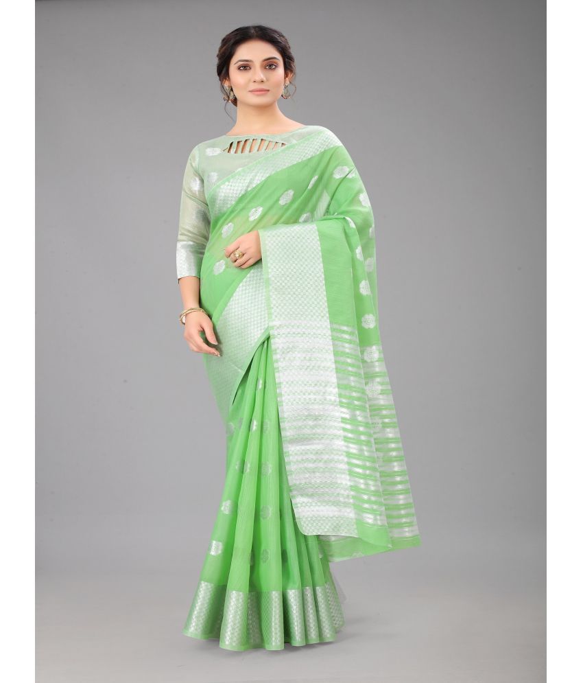     			A TO Z CART Cotton Silk Embellished Saree With Blouse Piece - Mint Green ( Pack of 1 )