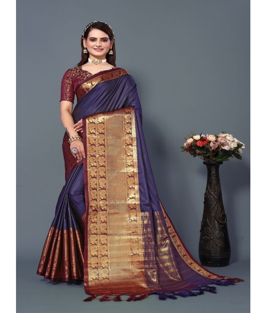     			A TO Z CART Cotton Silk Embellished Saree With Blouse Piece - Navy Blue ( Pack of 1 )