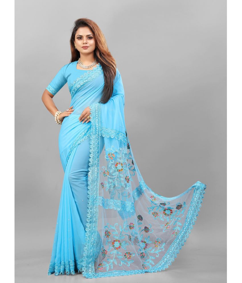     			A TO Z CART Georgette Embellished Saree With Blouse Piece - SkyBlue ( Pack of 1 )