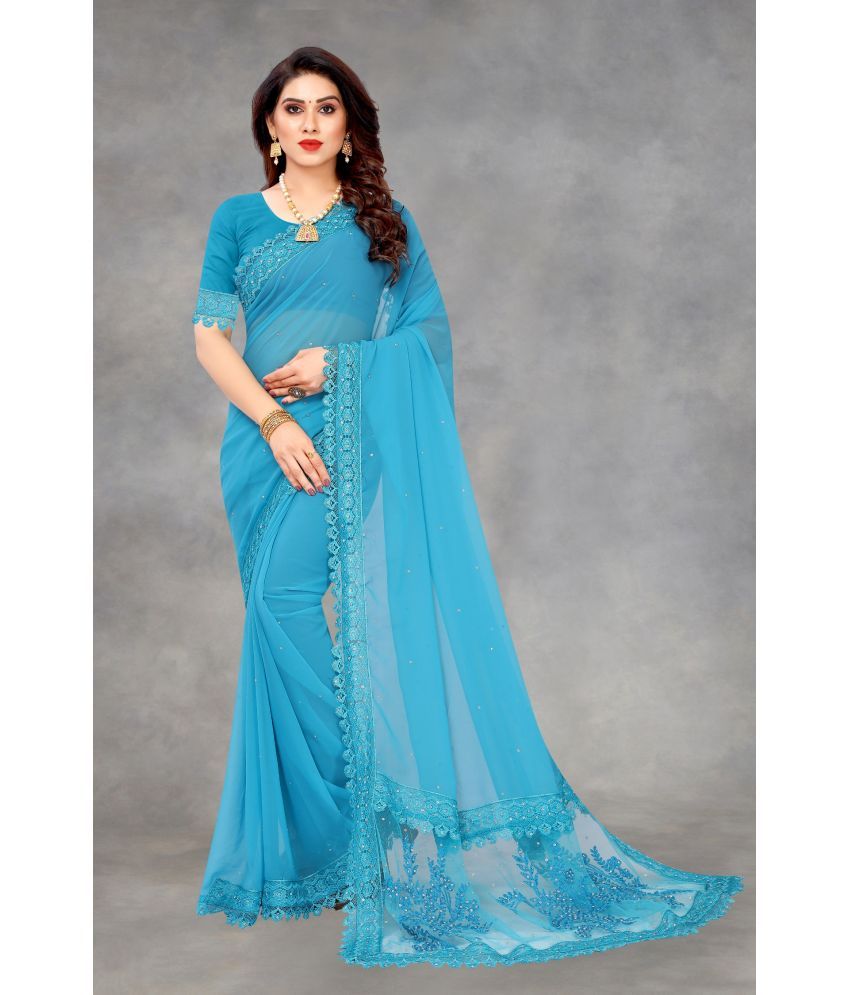     			A TO Z CART Georgette Embellished Saree With Blouse Piece - SkyBlue ( Pack of 1 )