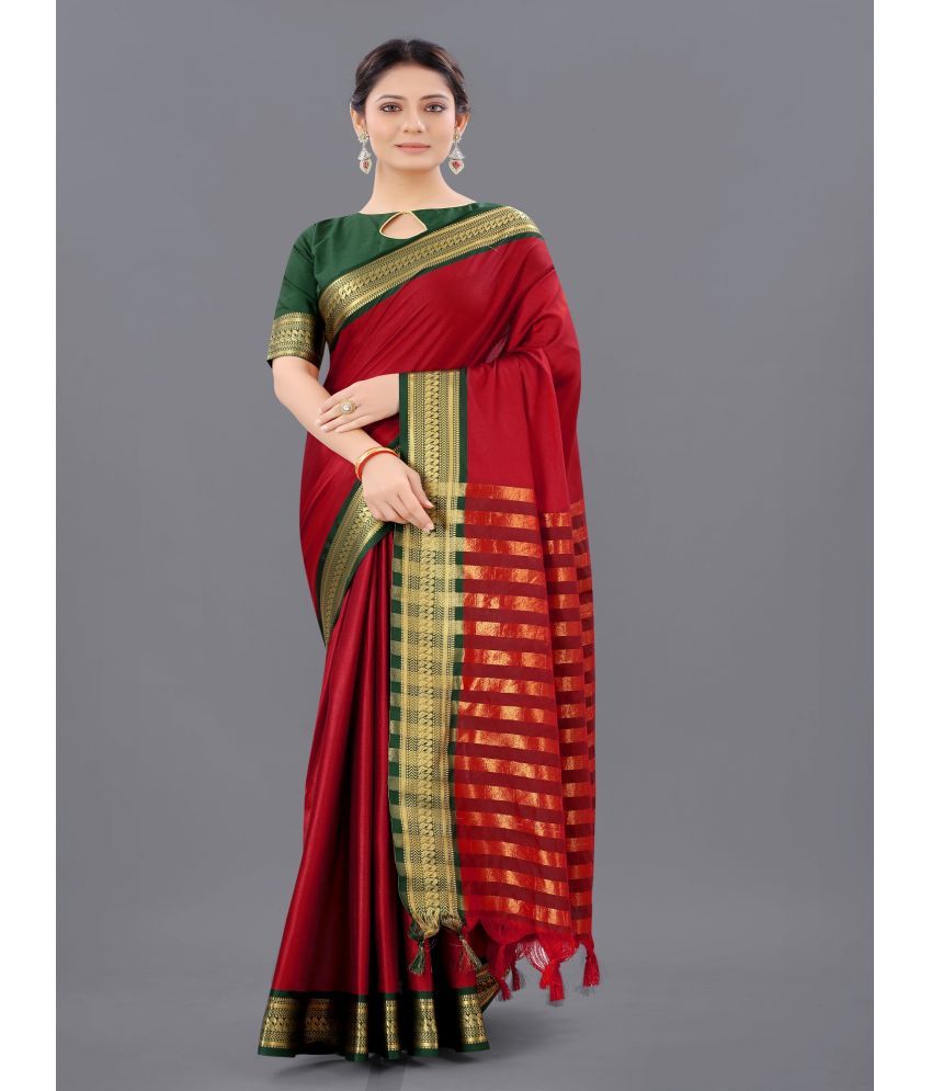     			A TO Z CART Jacquard Embellished Saree With Blouse Piece - Maroon ( Pack of 1 )