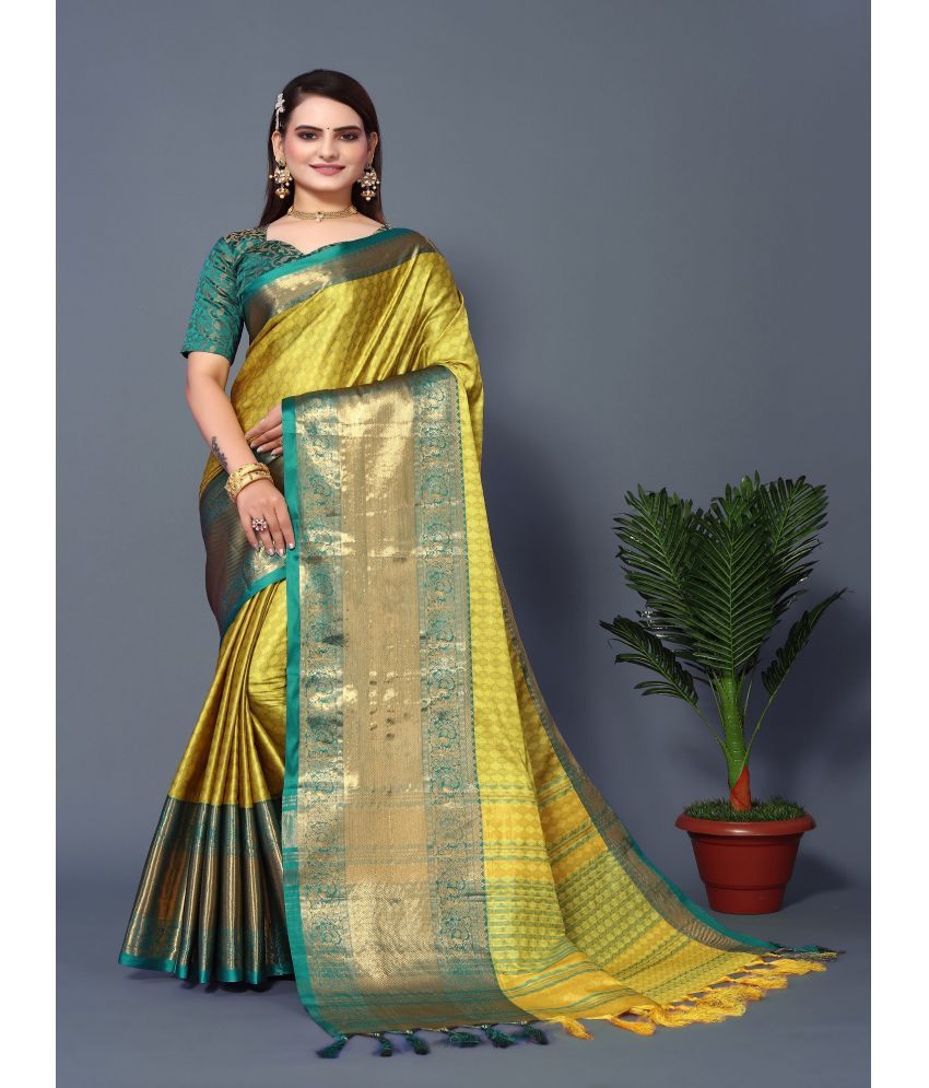     			A TO Z CART Jacquard Embellished Saree With Blouse Piece - LightGreen ( Pack of 1 )