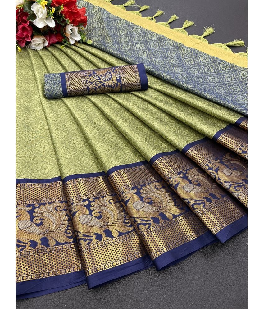     			A TO Z CART Jacquard Embellished Saree With Blouse Piece - Blue ( Pack of 1 )