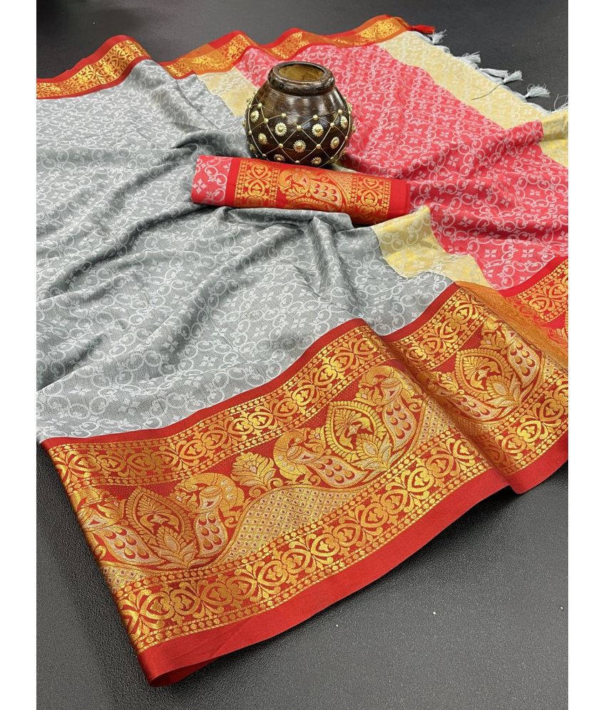     			A TO Z CART Silk Embellished Saree With Blouse Piece - Grey ( Pack of 1 )